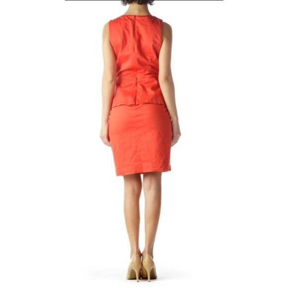 Vince Camuto Dress Red Orange 6 Peplum Stretch Cotton SYG Spicy NWT NEW - Picture 2 of 7